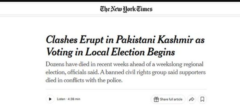 NYT Headline Row: “ਕੋਈ ਪਾਕਿਸਤਾਨੀ ਕਸ਼ਮੀਰ ਨਹੀਂ, ਸਿਰਫ਼ ਪਾਕਿਸਤਾਨ ਦੇ ਕਬਜ਼ੇ ਵਾਲਾ ਕਸ਼ਮੀਰ”: ਨਿਊਯਾਰਕ ਟਾਈਮਜ਼ ਦੀ ਸੁਰਖੀ ‘ਤੇ ਭਾਰਤ ਦਾ ਸਖ਼ਤ ਇਤਰਾਜ਼
